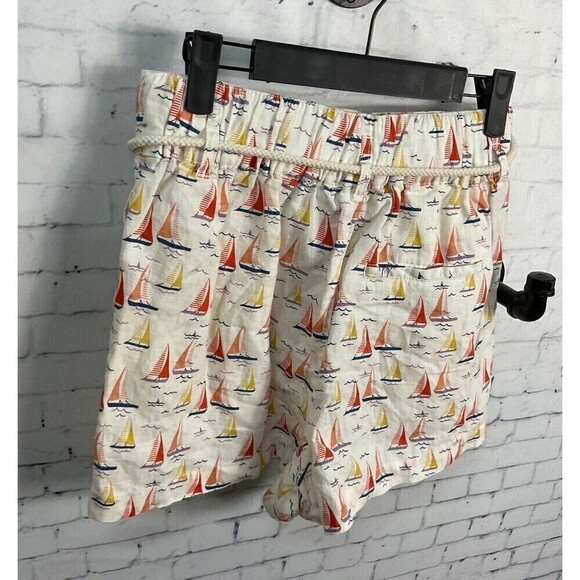Cynthia Rowley Women Short Linen Ecru Sailboat Print High Rise Size S T2 - Picture 7 of 9
